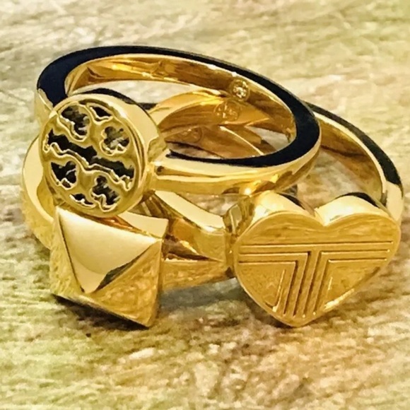 🆕 Authentic Tory Burch Stackable Gold Rings Band Ring Size 7 - Picture 3 of 11